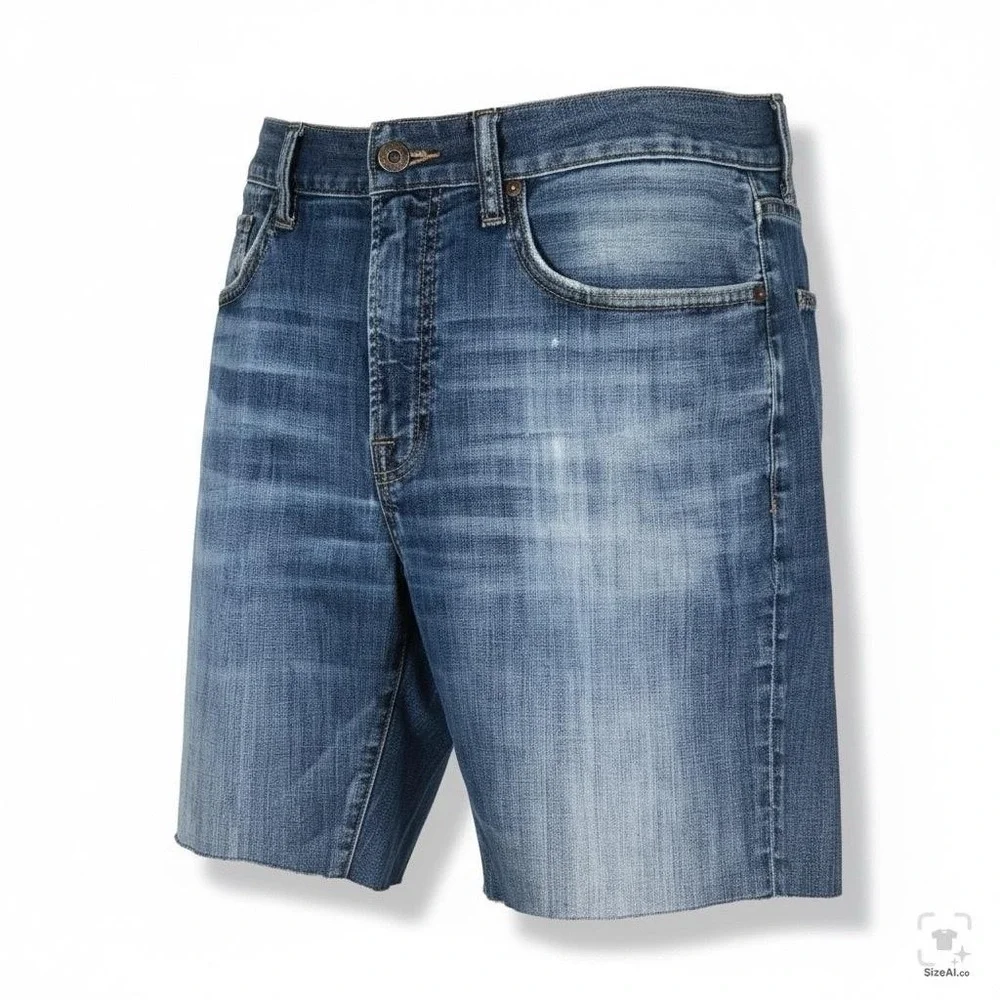 Lucky Brand 121 Heritage Slim Bermuda Shorts Mens 34 Blue Denim Raw Hem